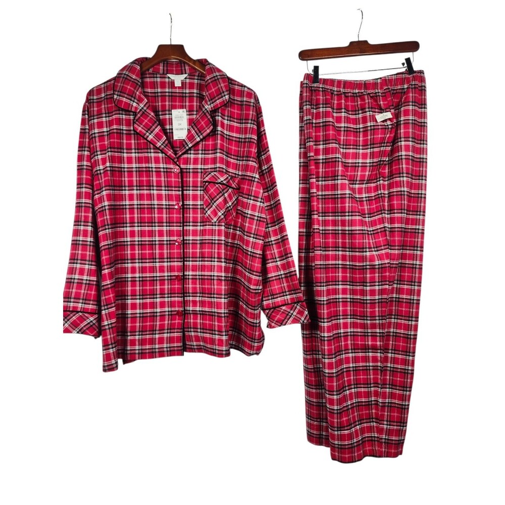 Charter Club Women's 2-Pc. Cotton Flannel Pajama Set Red Merry Plaid Size 3X